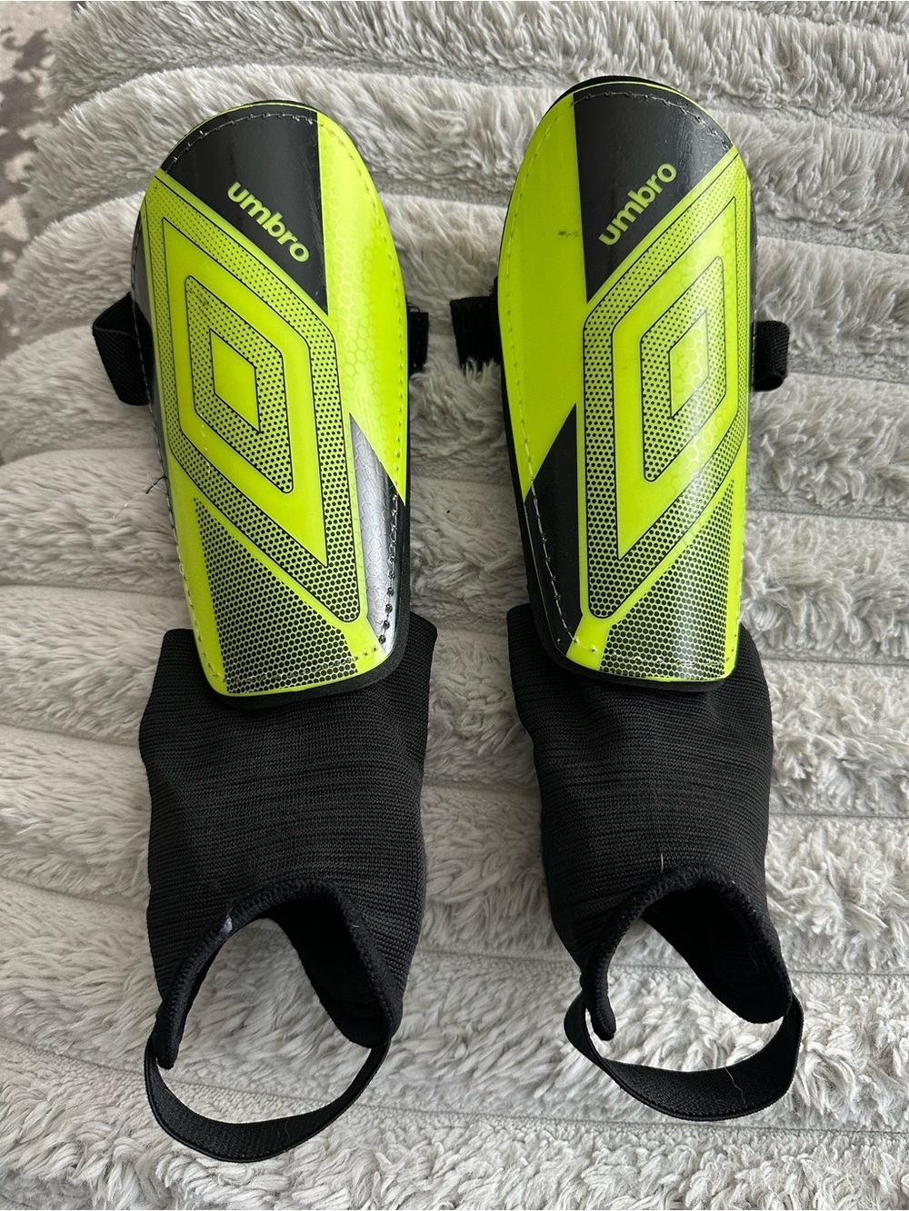 Umbro Black and Neon Yellow Soccer Shin Guards with Ankle Sleeves